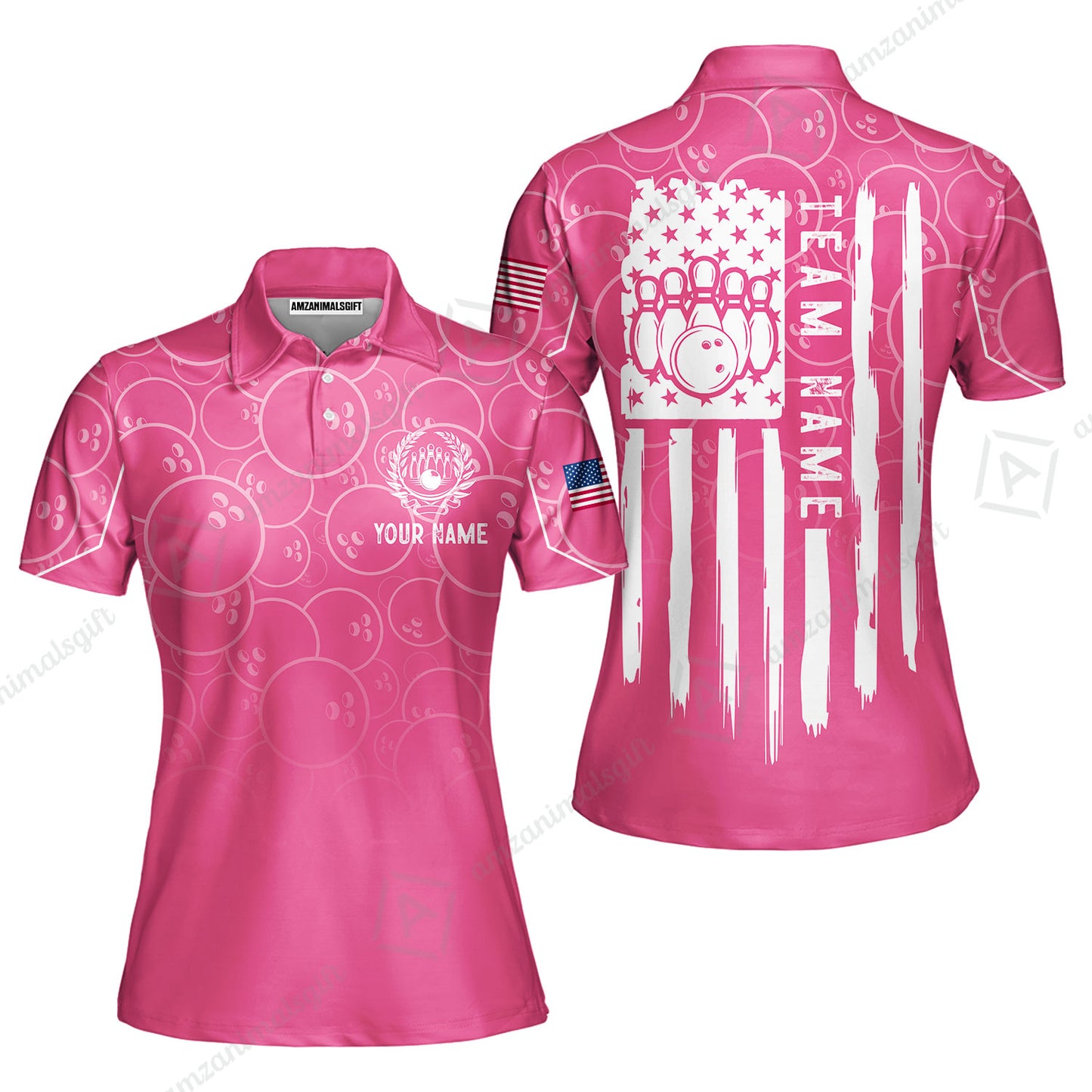 Custom Bowling Jersey Polo Shirt, Vibrant Kelly Ball Pattern Flag, Custom Bowling Jersey Team Shirt For Players With Name and Team Name