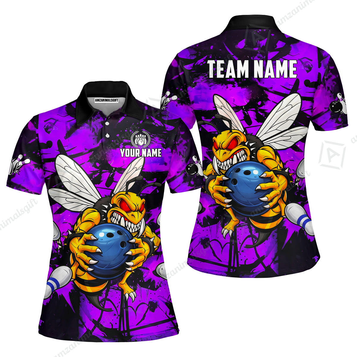 Custom Bowling Jersey Polo Shirt, The Wild Wasp Strike, Custom Bowling Jersey Team Shirt For Players With Name & Team Name