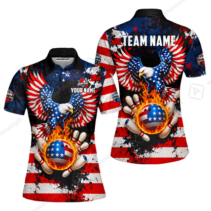 Customized USA Bald Eagle Fire Ball Bowling Jersey, Custom Name And Team Name For Bowlers