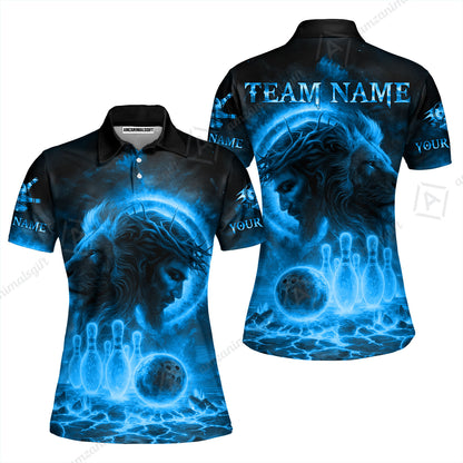 Custom Bowling Team Short Sleeve Men Polo Shirt, Flame The Lion OF Judah With Bowling, Custom Name and Team Name for Bowlers