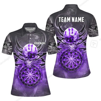 Custom Darts Jersey Polo Shirt, Glowing Fire Skull Tribal, Custom Dart Jersey Team Shirt For Players With Name & Team Name