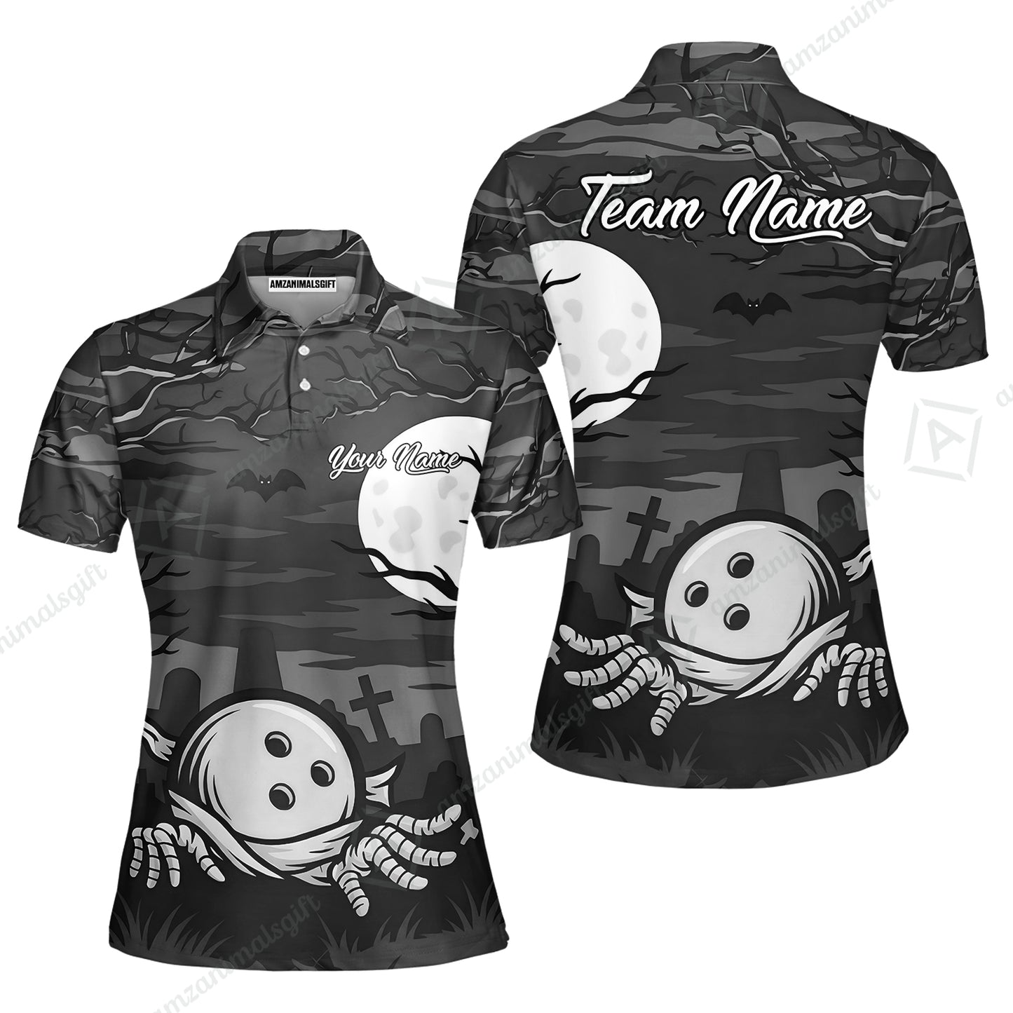 Customized Bowling Shirt, Bowling Halloween Mummy, Personalized Polo Shirt For Players With Name & Team Name