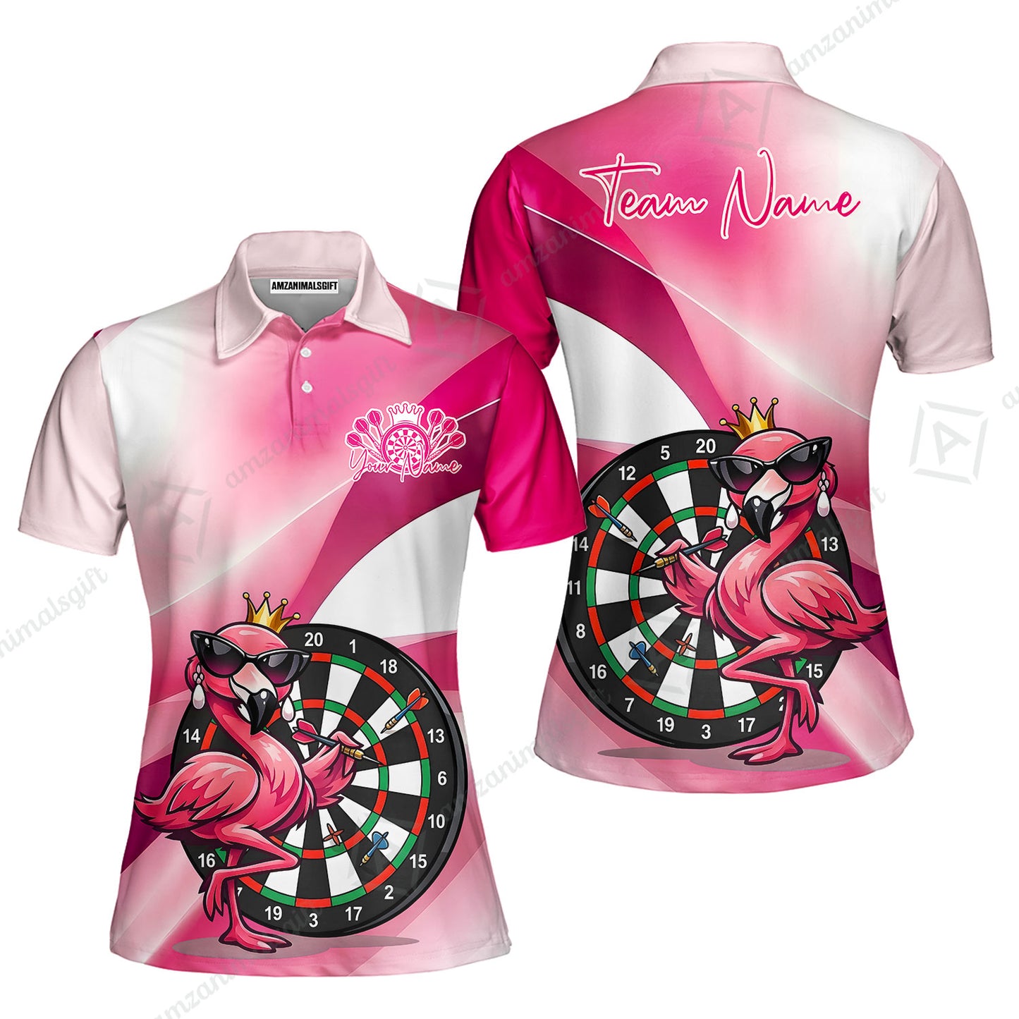 Custom Darts Women Polo Shirt, Queen Flamingo Darts, Custom Dart Polo Team Shirt For Players With Name & Team Name