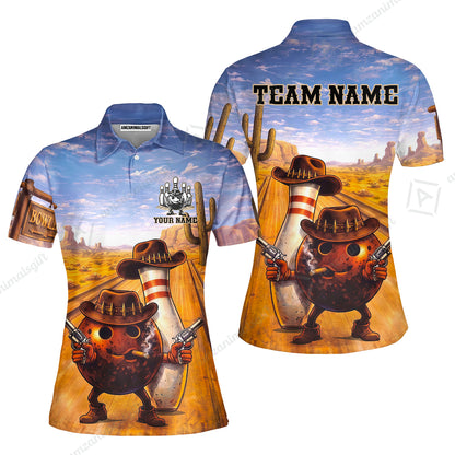 Custom Bowling Jersey Polo Shirt, Wild West Cowboy Gunslinger, Custom Bowling Jersey Team Shirt For Players With Name and Team Name