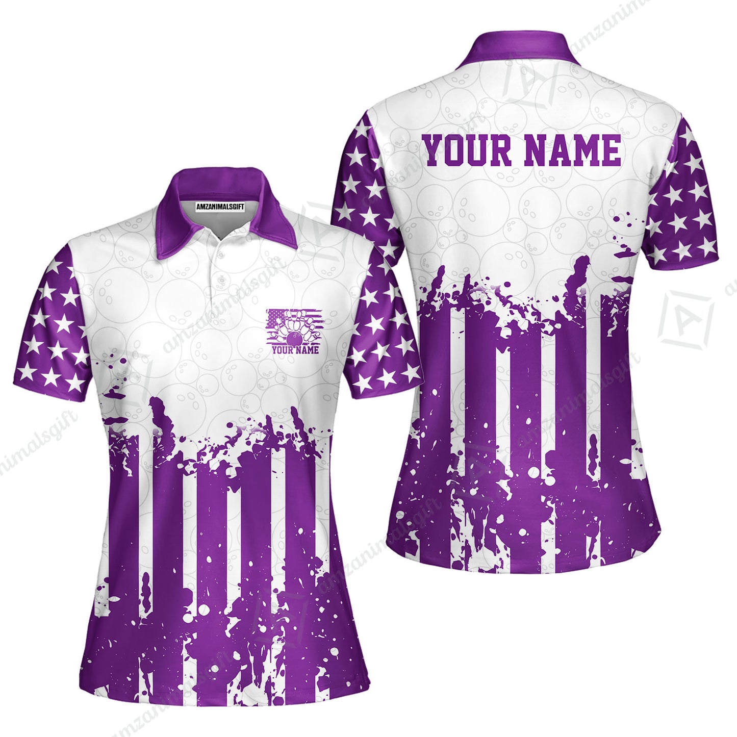 Custom Bowling Jersey Polo Shirt, Distressed Stars and Stripes Grunge, Custom Bowling Jersey Team Shirt For Players With Name and Team Name
