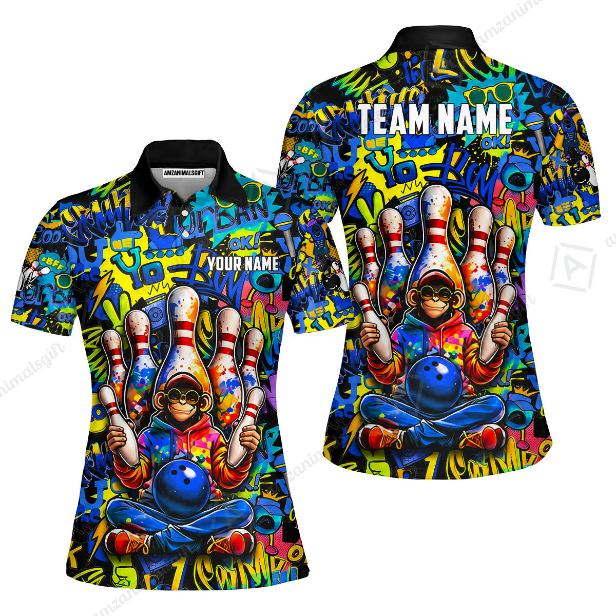 Custom Bowling Jersey Polo Shirt, Master Monkey Juggling, Custom Bowling Jersey Team Shirt For Players With Name & Team Name