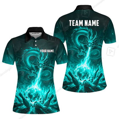 Custom Bowling Jersey Polo Shirt, Asian Dragon's Fire Strike, Custom Bowling Jersey Team Shirt For Players With Name & Team Name