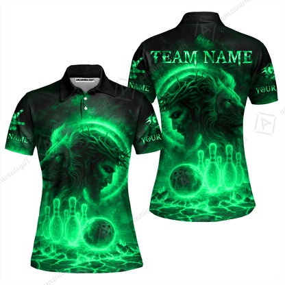 Custom Bowling Team Short Sleeve Men Polo Shirt, Flame The Lion OF Judah With Bowling, Custom Name and Team Name for Bowlers