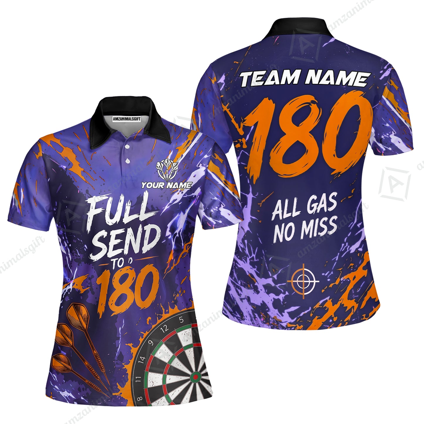 Customized Darts Team Jersey, Full Send To 180, All Gas No Miss, Personalized Polo Shirt For Players With Name & Team Name