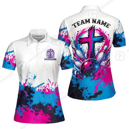 Custom Bowling Jersey Polo Shirt, Splash Pain Bowling Cross Colorful, Custom Bowling Jersey Team Shirt For Players With Name & Team Name