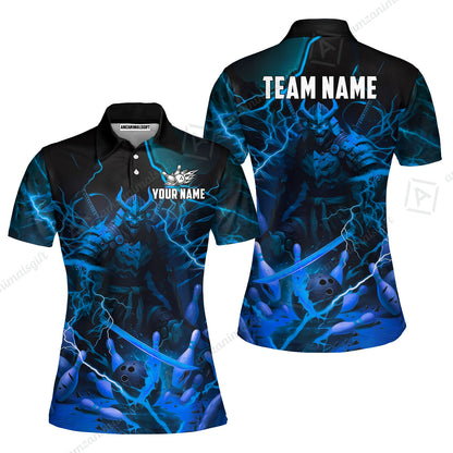Custom Bowling Jersey Polo Shirt, Fiery Samurai Strike, Custom Bowling Jersey Team Shirt For Players With Name & Team Name
