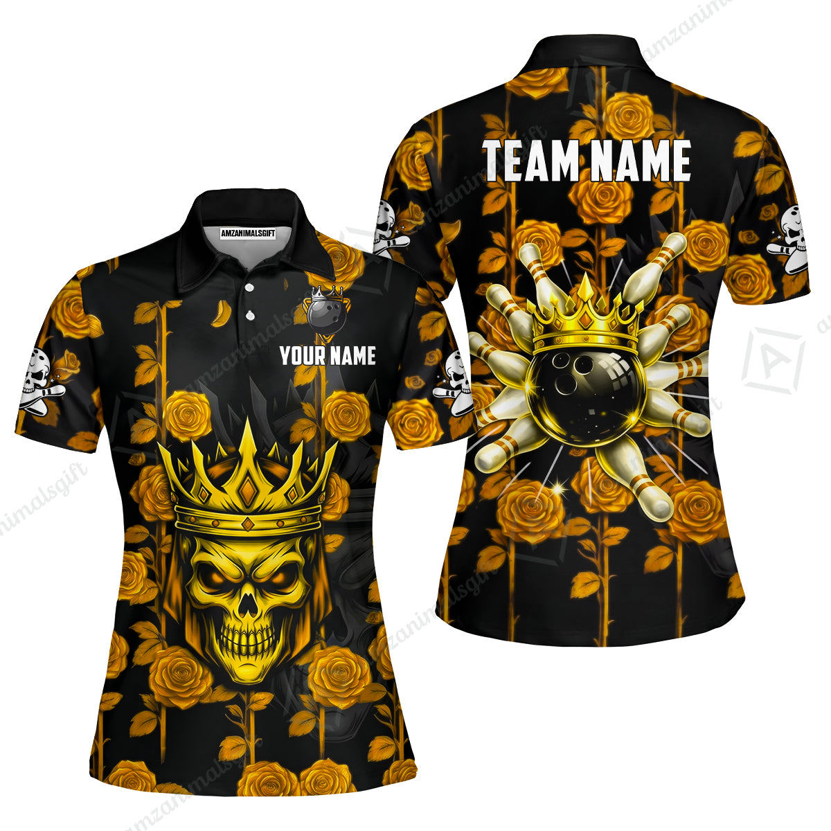 Custom Bowling Jersey Polo Shirt, Royal Skull Bowling, Custom Bowling Jersey Team Shirt For Players With Name & Team Name