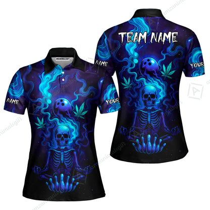 Custom Bowling Team Unisex Polo Shirt, Neon Skull CNB Bowling Custom Shirt Featuring Personalized Name and Team Name