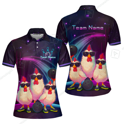 Custom Bowling Jersey Polo Shirt, Sunglasses Chicken Bowling, Custom Bowling Jersey Team Shirt For Players With Name & Team Name