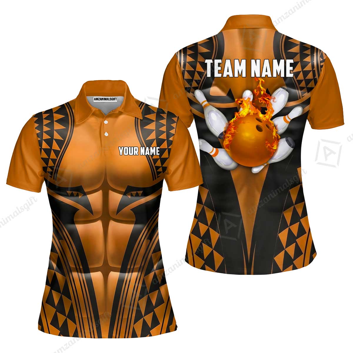 Custom Bowling Jersey Polo Shirt, Polynesian Strike, Custom Bowling Jersey Team Shirt For Players With Name & Team Name