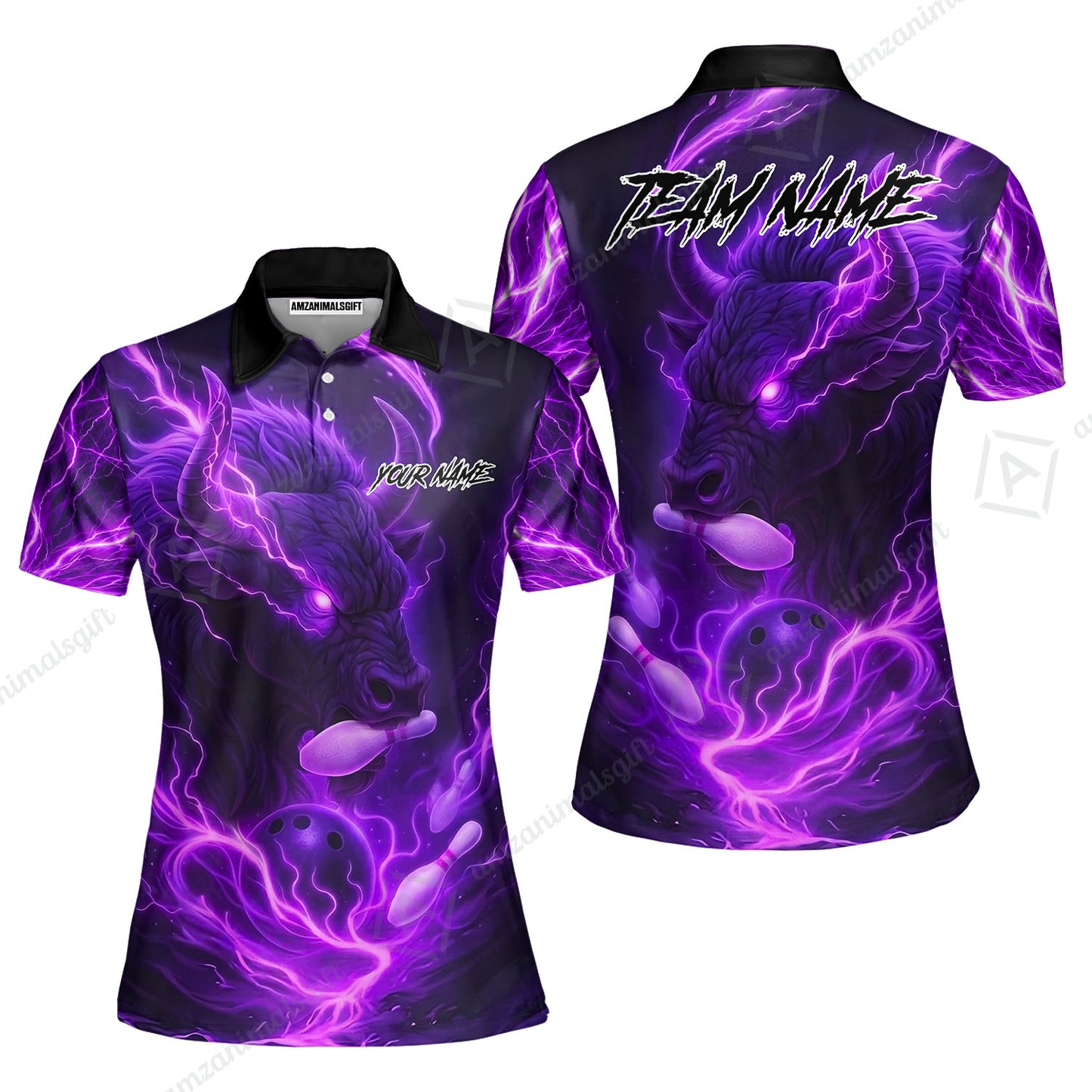 Custom Bowling Jersey Polo Shirt, Charging Bull Bowling Custom Bowling Jersey Team Shirt For Players With Name & Team Name