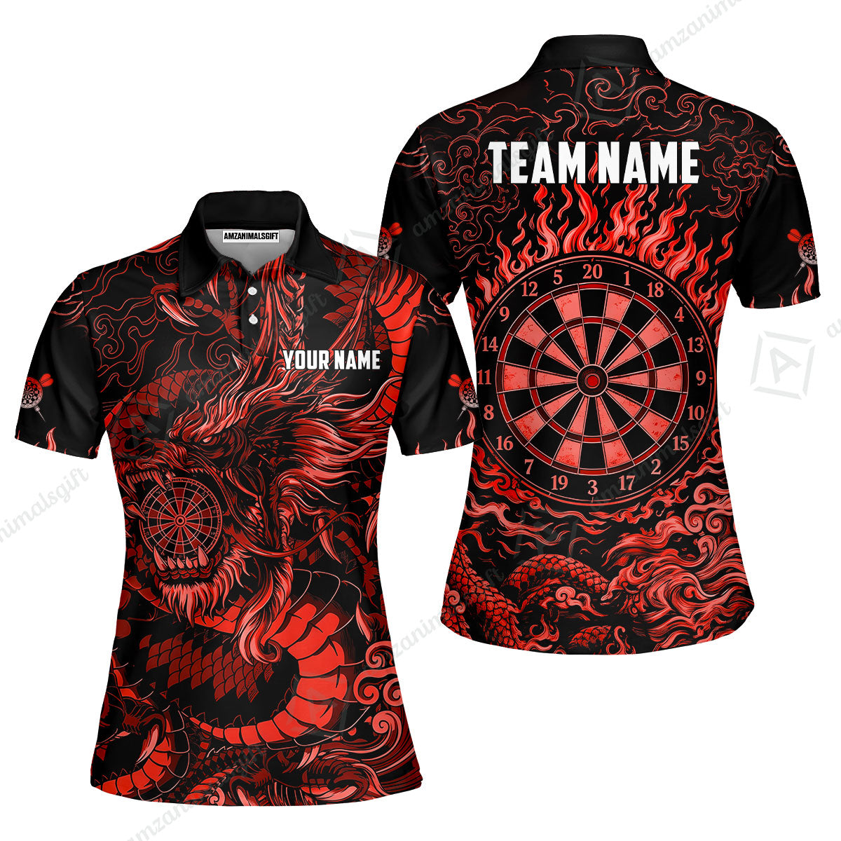 Custom Darts Jersey Polo Shirt, Dragon's Bullseye Darts, Custom Dart Jersey Team Shirt For Players With Name & Team Name