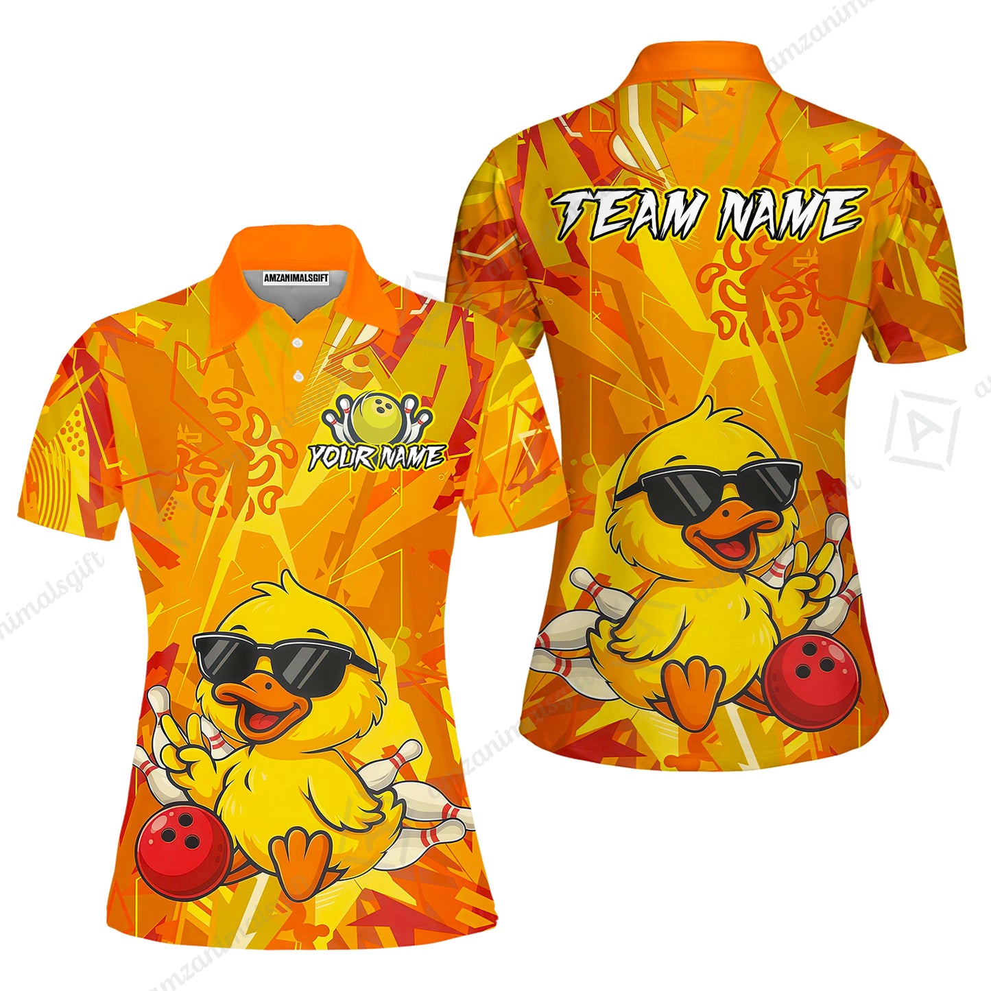 Custom Bowling Jersey Polo Shirt, Duck Strike Energy Bowling, Custom Bowling Jersey Team Shirt For Players With Name & Team Name