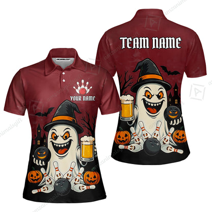 Custom Bowling Jersey Polo Shirt, Bowling Halloween Witch, Custom Bowling Jersey Team Shirt For Players With Name & Team Name