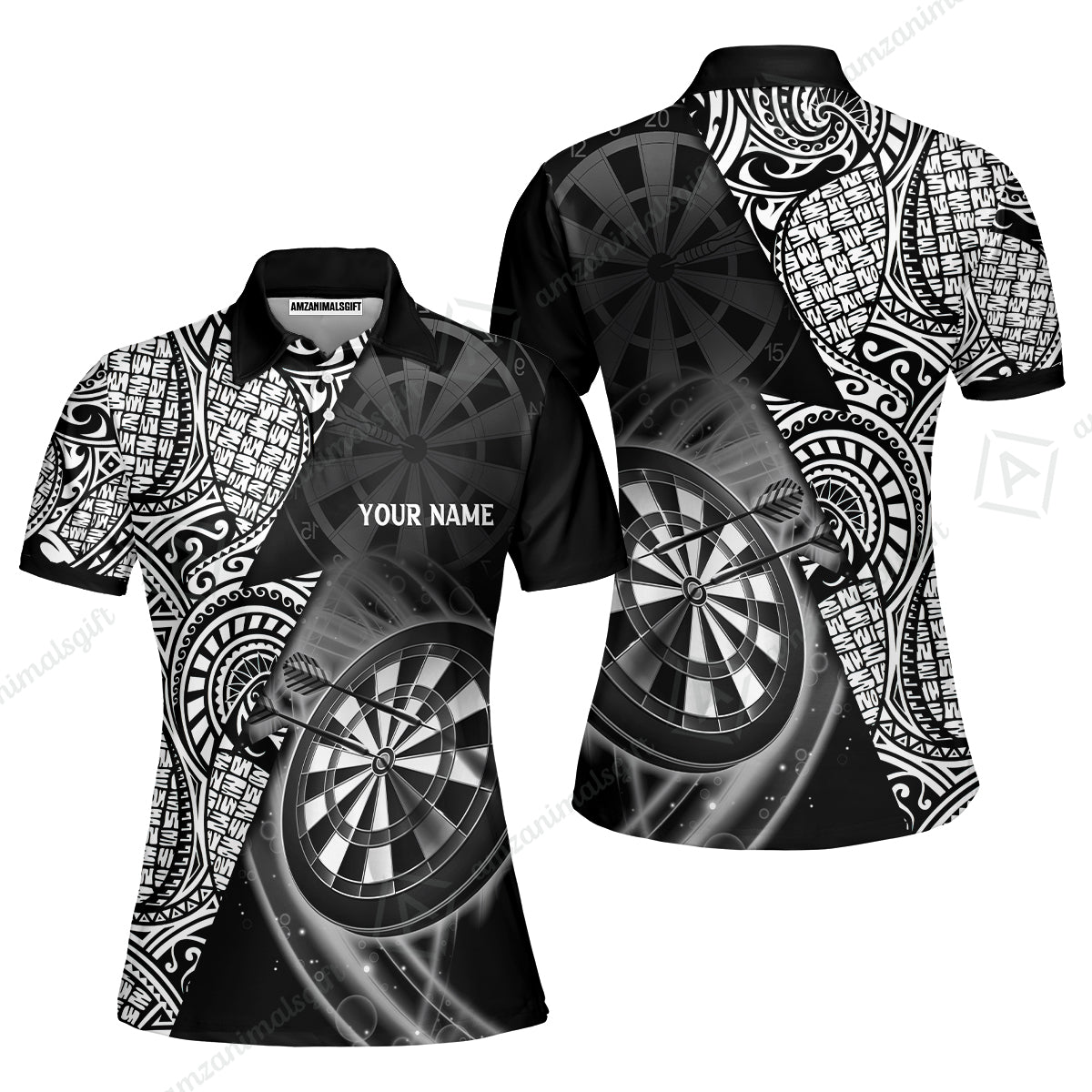 Customized Darts Polo Shirt, Black & White Tattoo Darts, Personalized Name Polo Shirt For Men - Perfect Gift For Darts Lovers, Darts Players