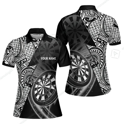 Customized Darts Polo Shirt, Black & White Tattoo Darts, Personalized Name Polo Shirt For Men - Perfect Gift For Darts Lovers, Darts Players