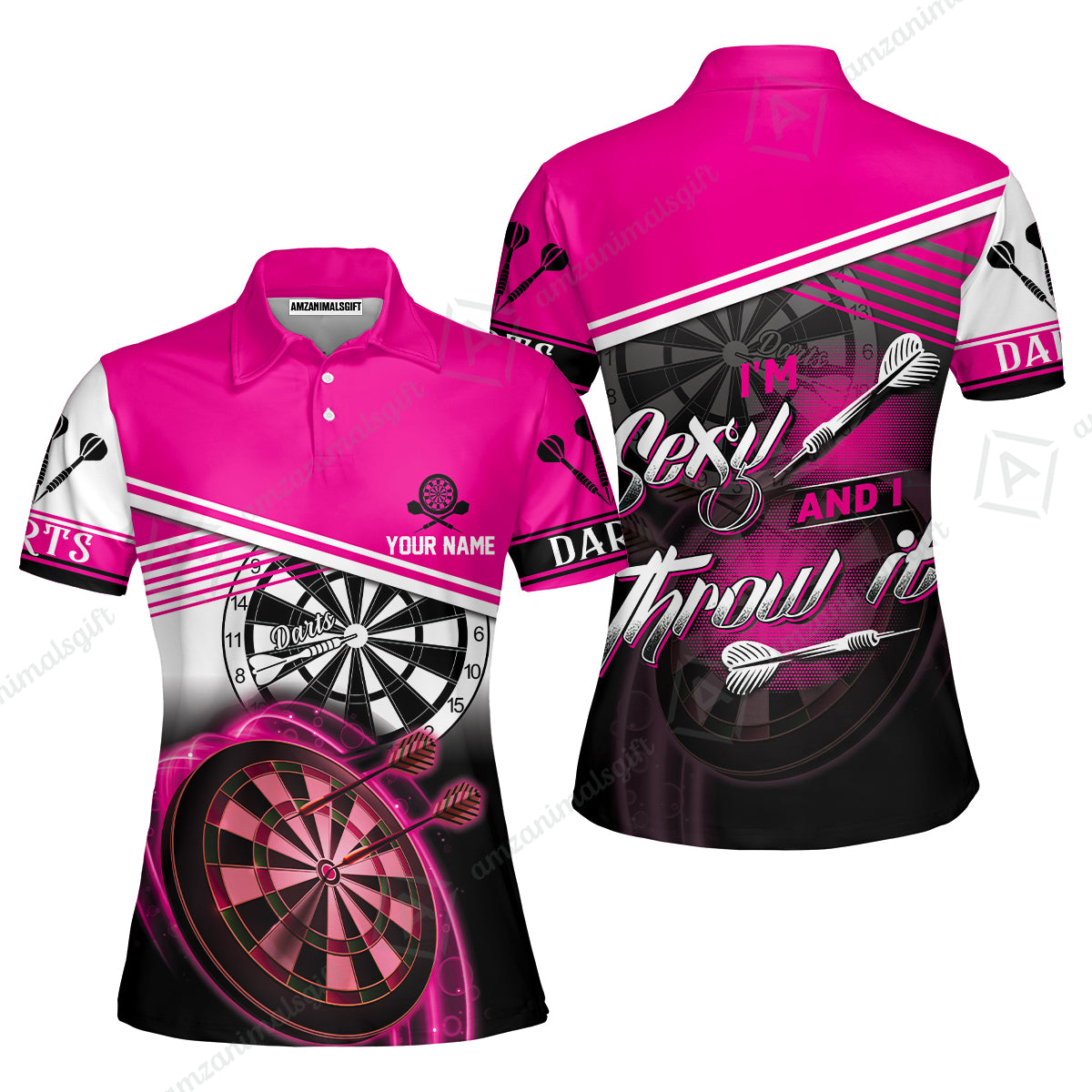 Darts Custom Name Men Polo Shirt, Dartboard Personalized Pink Men Polo Shirt Gift For Darts Lovers, Friend, Team, I'm Sexy And I Throw It