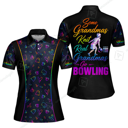 Custom Bowling Jersey Polo Shirt, Some Grandmas Bowl Real Grandmas Play Bowling Halloween Rainbow Pattern, Personalized Name And Team Name