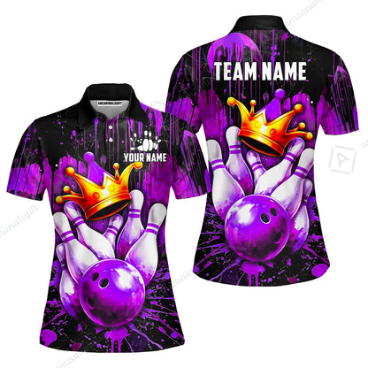 Custom Bowling Jersey Polo Shirt, Neon King Crown, Custom Bowling Jersey Team Shirt For Players With Name and Team Name