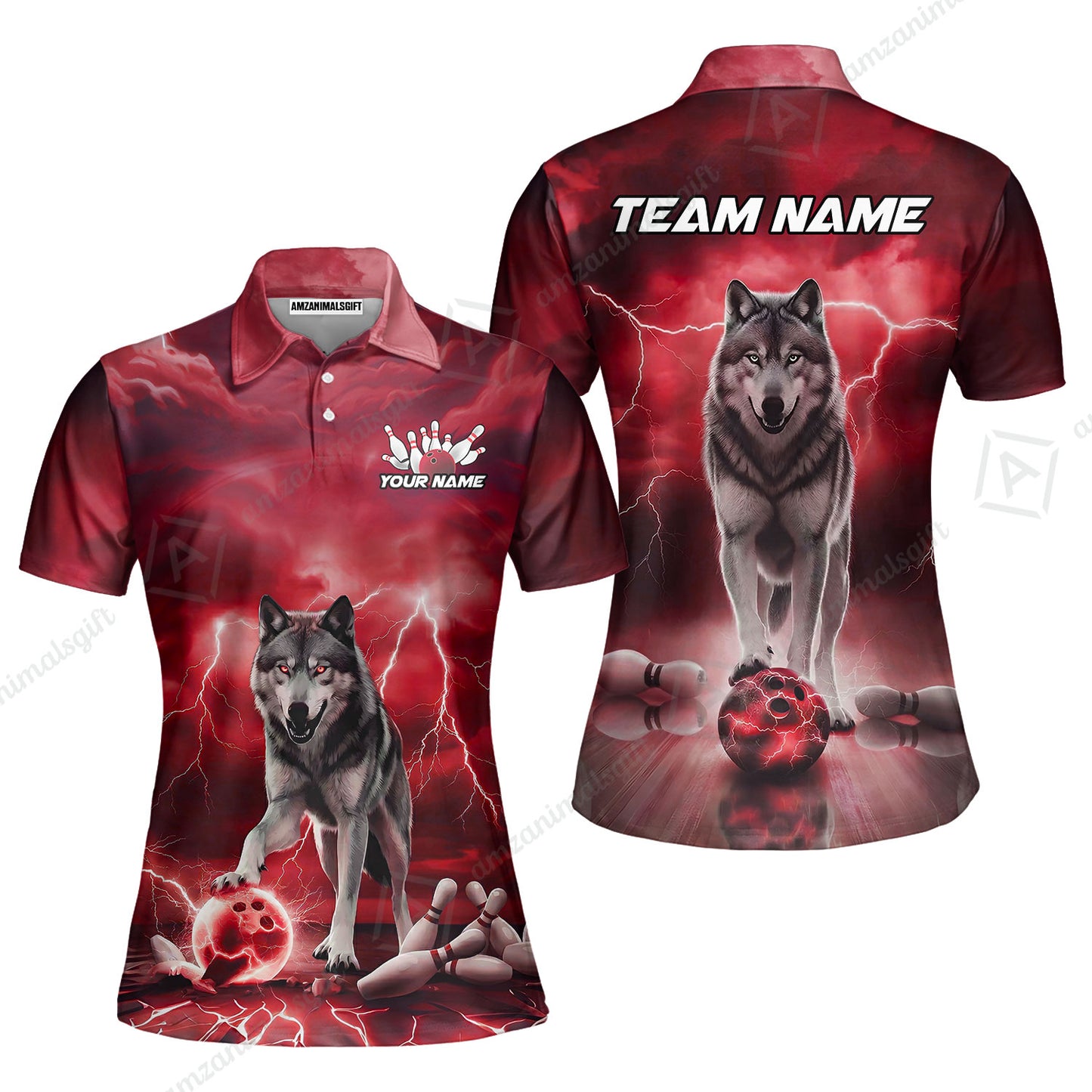 Custom Bowling Jersey Polo Shirt, Electric Wolf Bowling Custom Bowling Jersey Team Shirt For Players With Name & Team Name