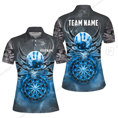 Custom Darts Jersey Polo Shirt, Glowing Fire Skull Tribal, Custom Dart Jersey Team Shirt For Players With Name & Team Name