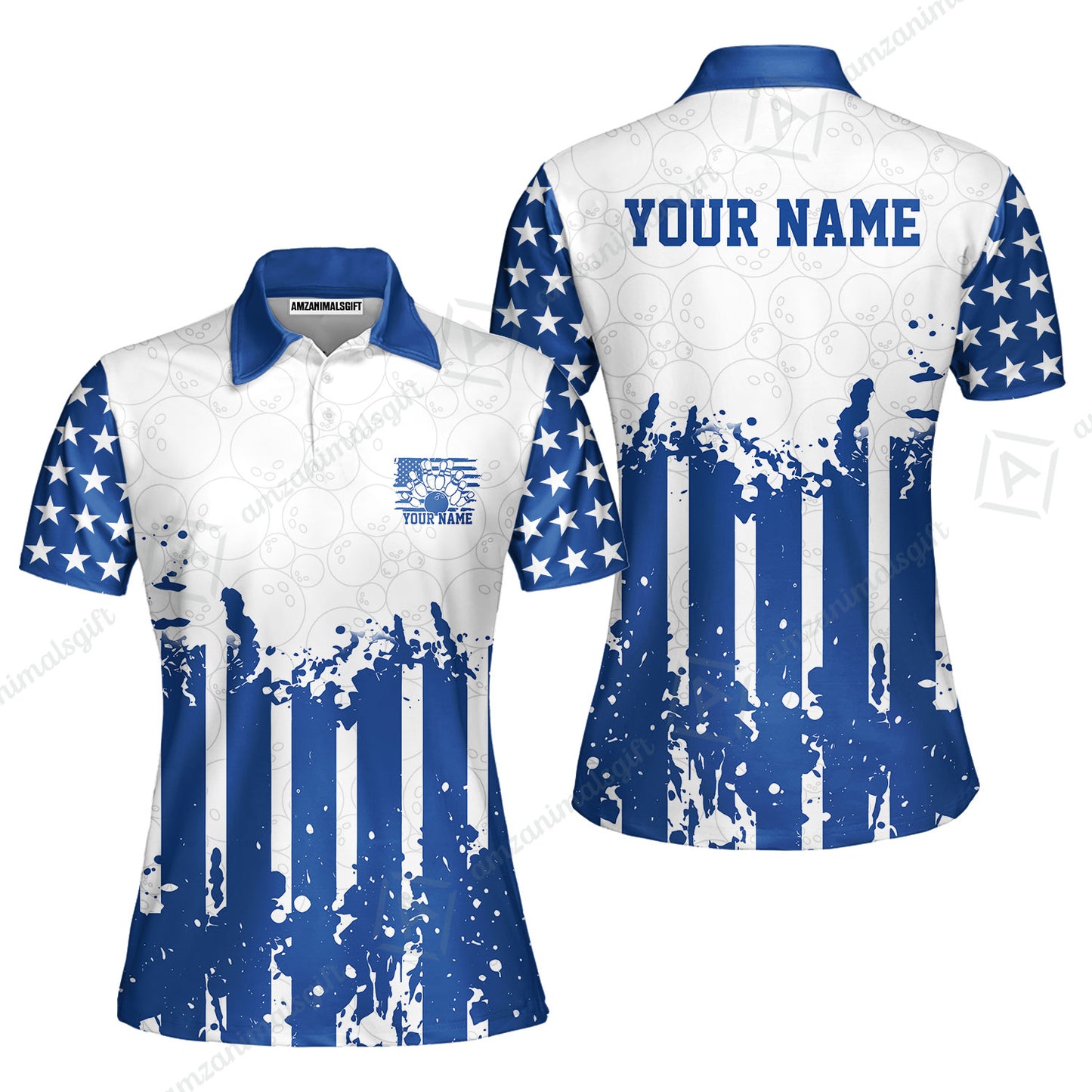 Custom Bowling Jersey Polo Shirt, Distressed Stars and Stripes Grunge, Custom Bowling Jersey Team Shirt For Players With Name and Team Name