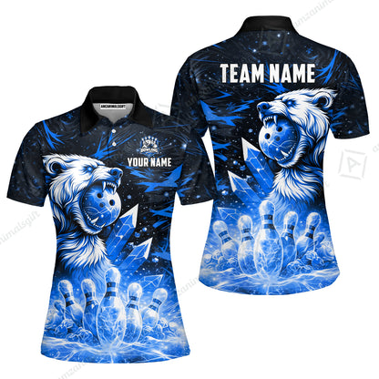 Custom Bowling Jersey Polo Shirt, Arctic Bear & Crystal Galaxy, Custom Bowling Jersey Team Shirt For Players With Name & Team Name