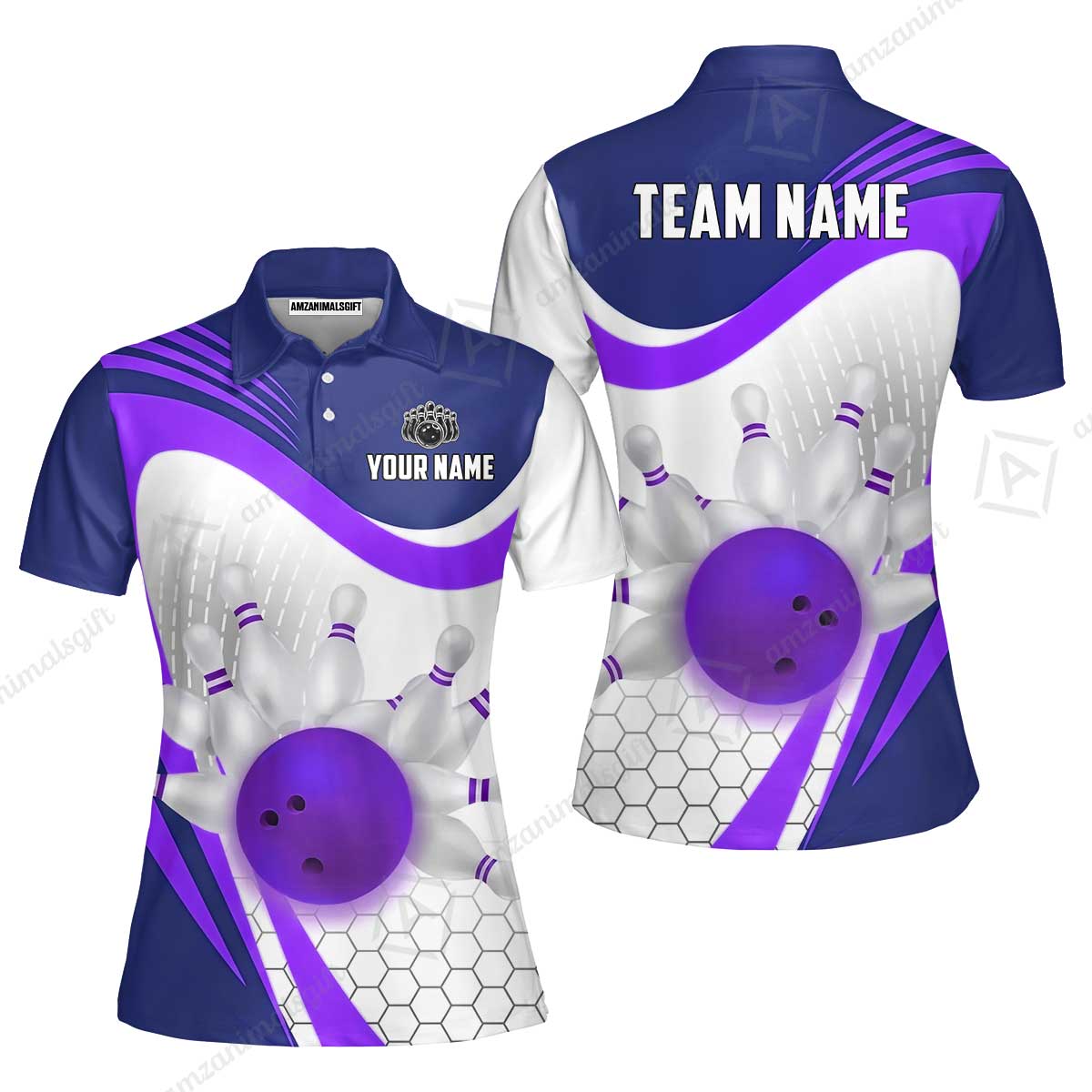 Custom Bowling Jersey Polo Shirt, Geometric Streamline & Fresh Mint, Custom Bowling Jersey Team Shirt For Players With Name & Team Name