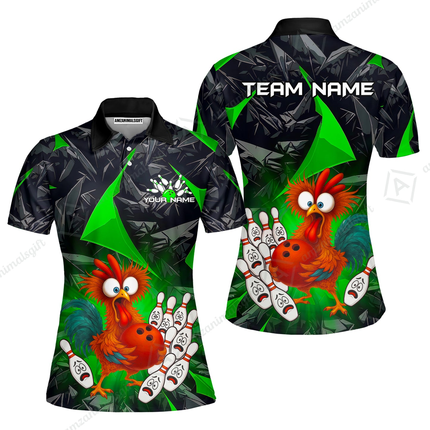 Custom Bowling Jersey Polo Shirt, Crazy Chicken Bowling Custom Bowling Jersey Team Shirt For Players With Name & Team Name