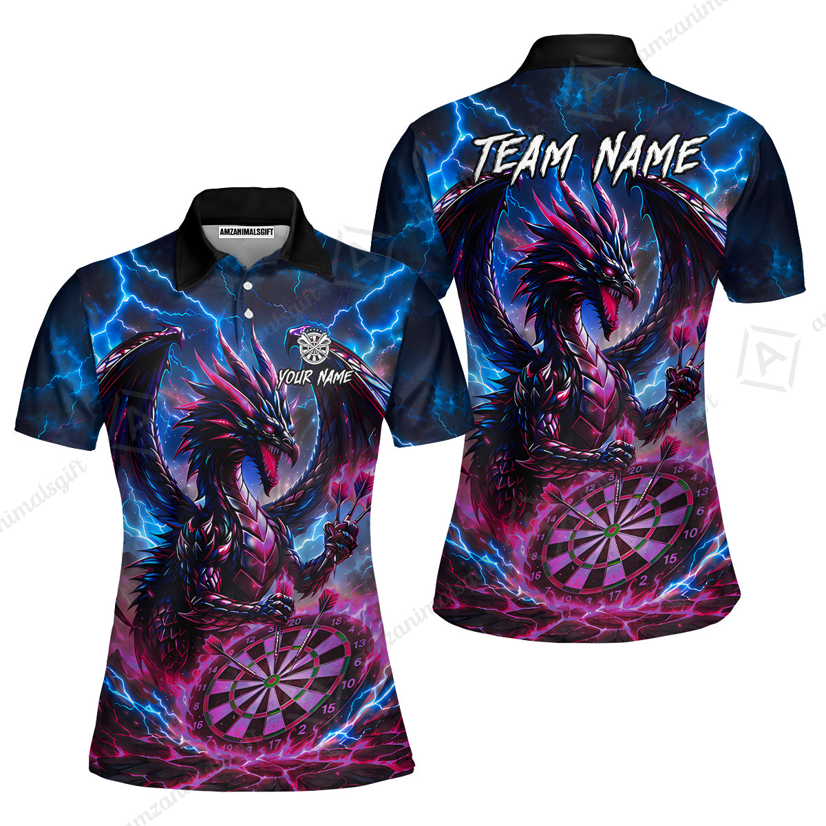 Custom Darts Jersey Polo Shirt, Dragon Fire Darts, Custom Dart Jersey Team Shirt For Players With Name & Team Name