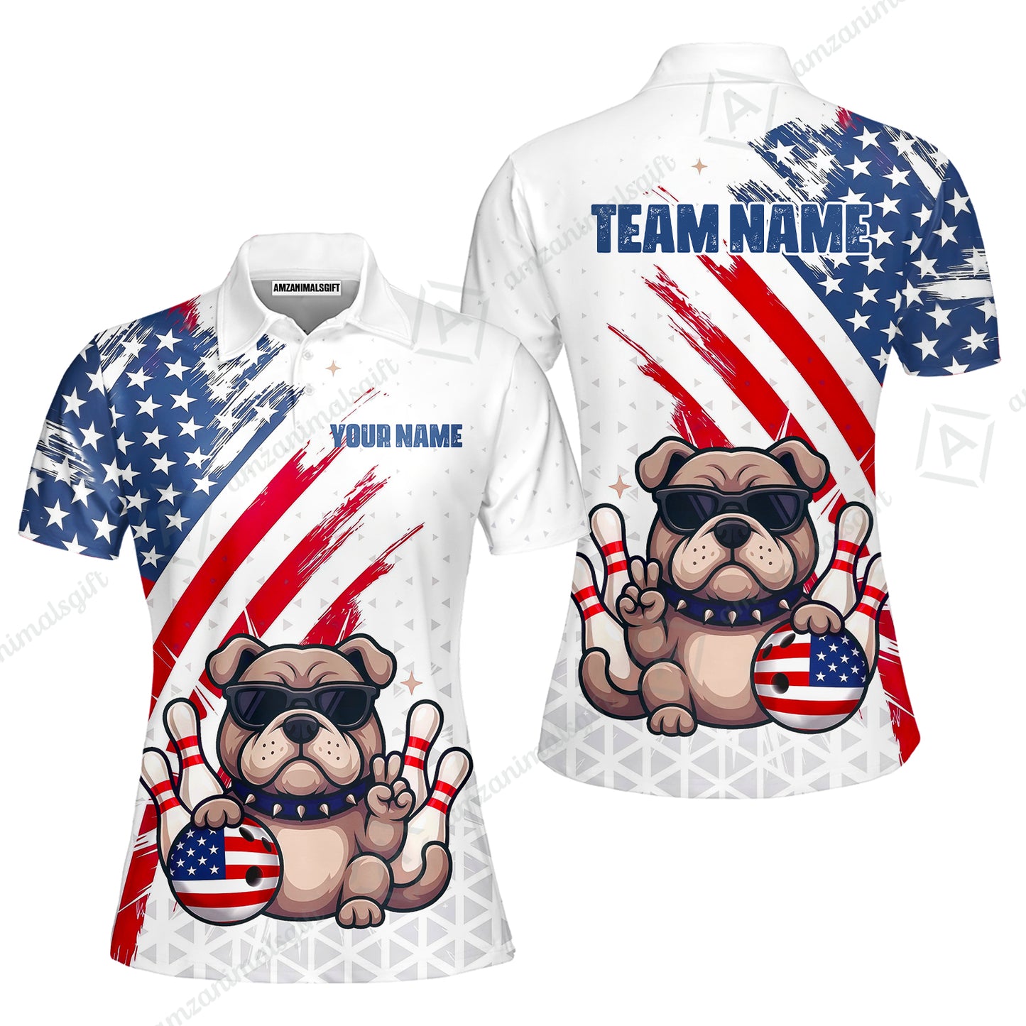 Custom Bowling Jersey Polo Shirt, Bowling Hello Bulldog US Flag, Custom Bowling Jersey Team Shirt For Players With Name and Team Name