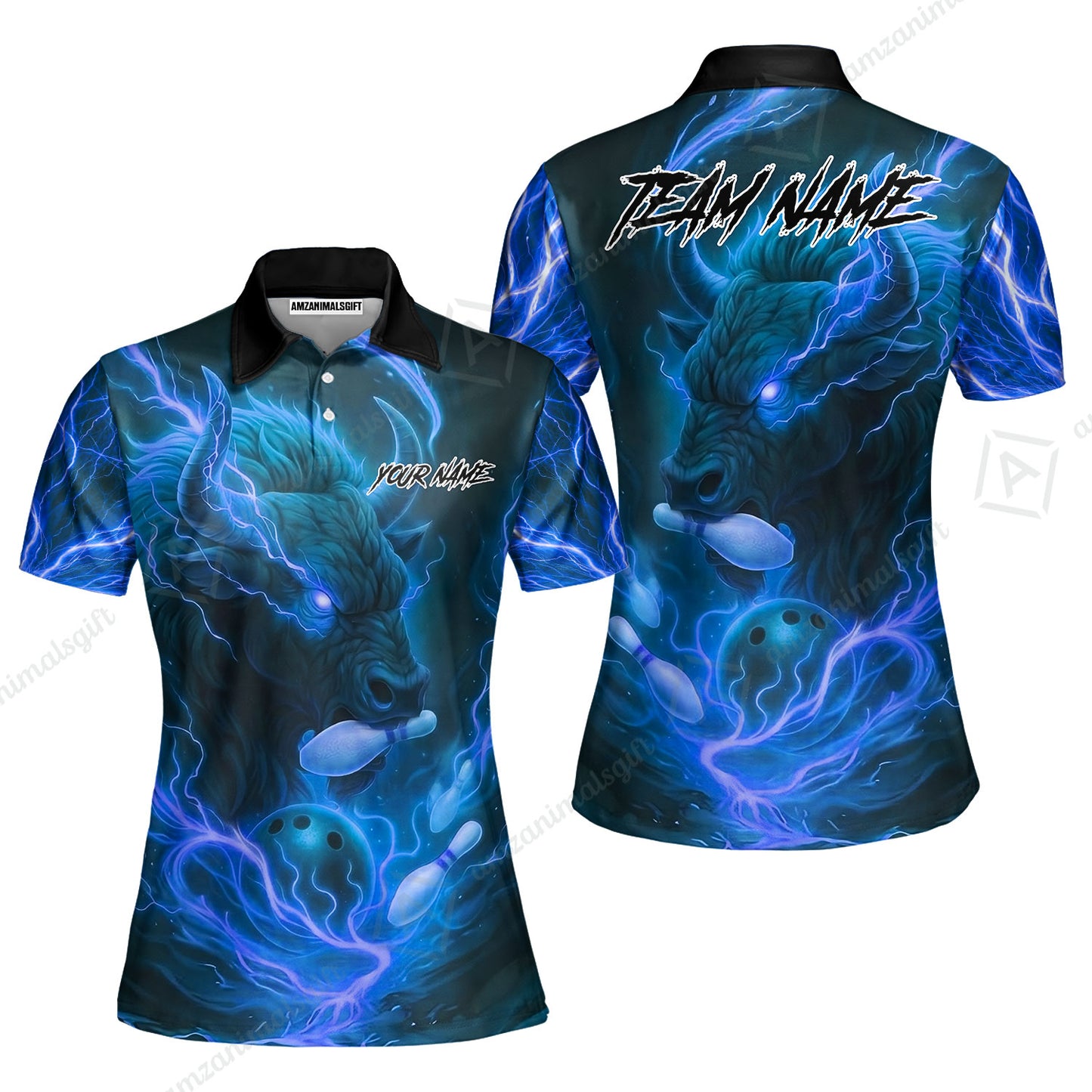 Custom Bowling Jersey Polo Shirt, Charging Bull Bowling Custom Bowling Jersey Team Shirt For Players With Name & Team Name