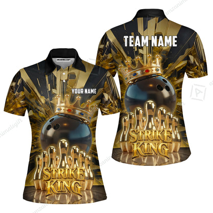 Custom Bowling Jersey Polo Shirt, Luxury Gold Strike King Crown, Custom Bowling Jersey Team Shirt For Players With Name and Team Name