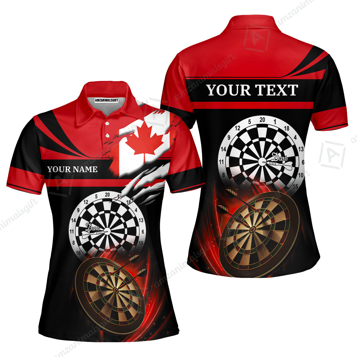 Customized Name & Text Darts Quarter-Zip Polo Shirt, Canada Flag Personalized Name Darts Quarter-Zip Polo Shirt