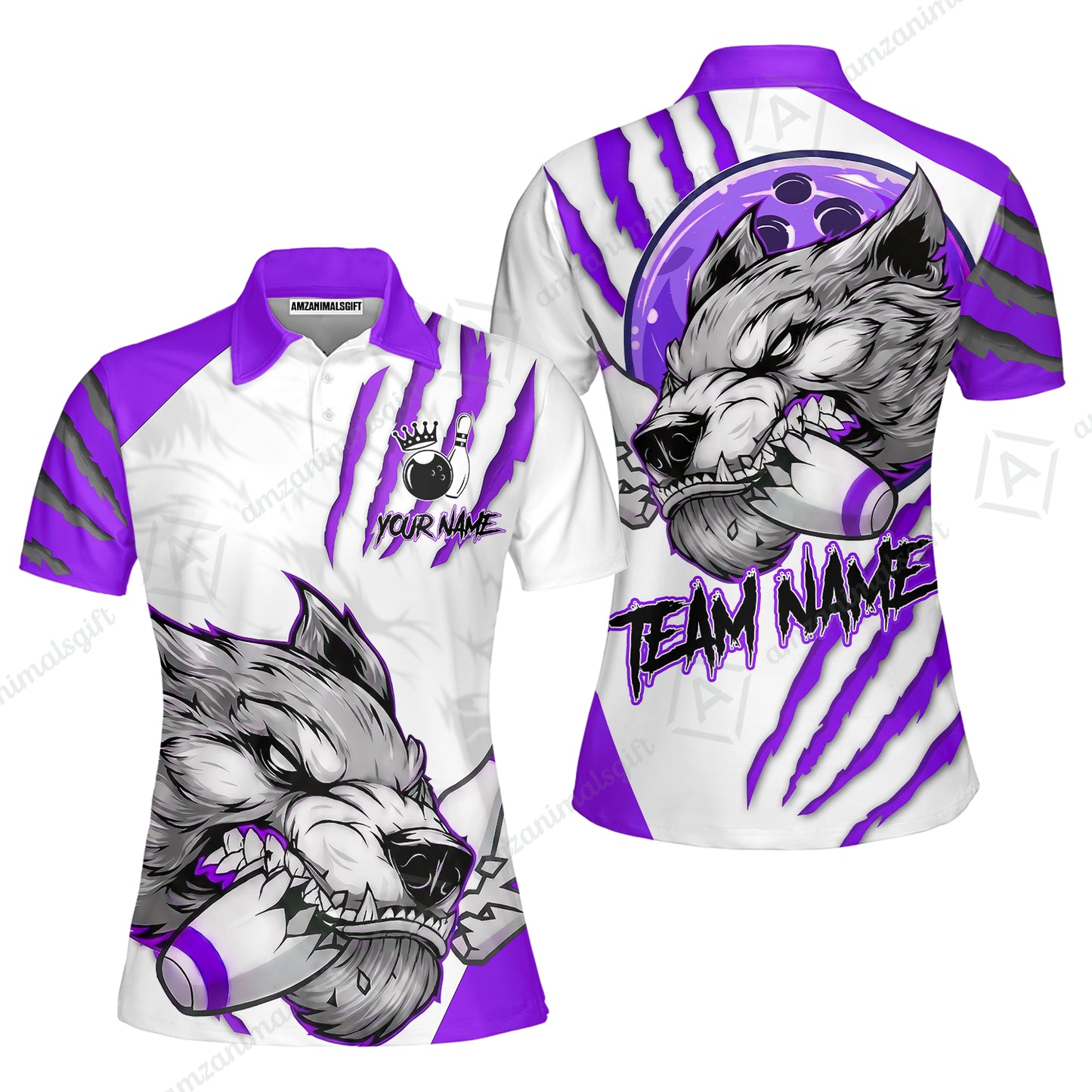 Customized Bowling Jerseys, Fierce Wolf Artwork Scratch, Uniform Bowling - Personalized Name And Team Name