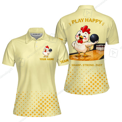 Custom Bowling Jersey Polo Shirt, Happy Rooster, Custom Bowling Jersey Team Shirt For Players With Name and Team Name
