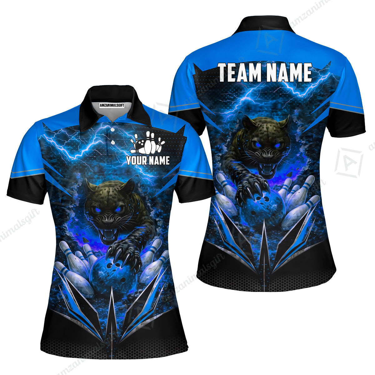 Custom Bowling Jersey Polo Shirt, Electric Panther Bowling, Personalized Name & Team Name