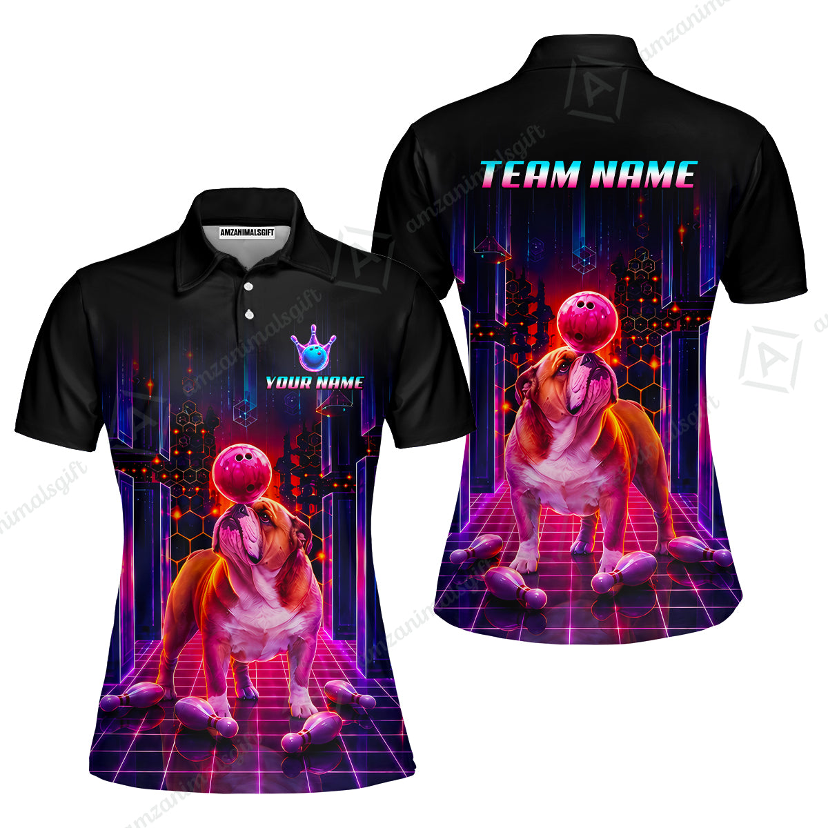Custom Bowling Jersey Polo Shirt, Cyber Bowling Dog, Custom Bowling Jersey Team Shirt For Players With Name & Team Name
