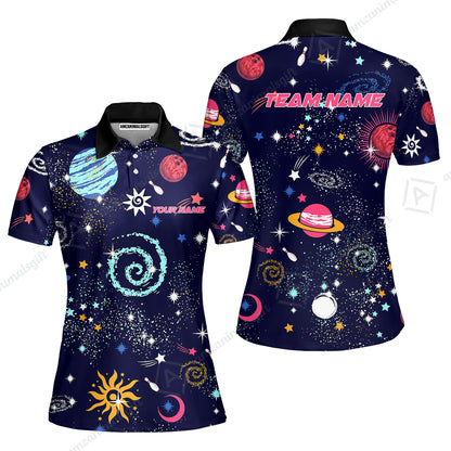 Custom Bowling Jersey Polo Shirt, Galaxy Pattern Shirt, Custom Bowling Jersey Team Shirt For Players With Name and Team Name