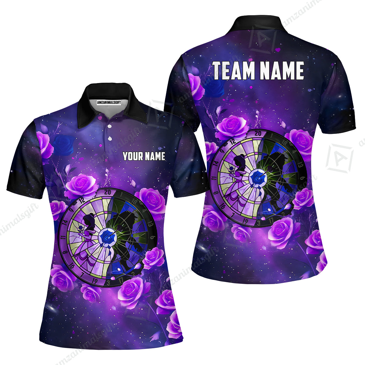 Custom Darts Team Jersey, Personalized Galaxy Flowers Darts Polo Shirt For Players With Name & Team Name