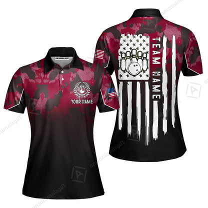 Custom Bowling Jersey Polo Shirt, Tactical Camo Patriotic Flag, Custom Bowling Jersey Team Shirt For Players With Name and Team Name