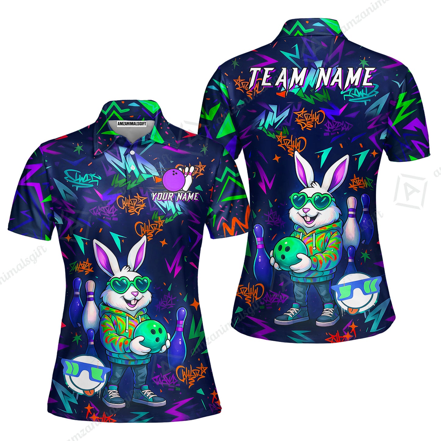 Custom Hip Hop Rabbit Bowling Jersey Polo Shirt, Custom Hip Hop Rabbit Bowling Jersey Team Shirt For Players With Name & Team Name