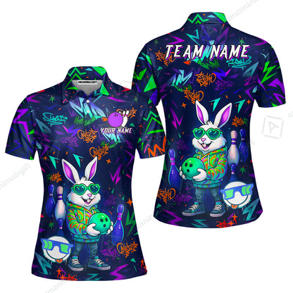 Custom Hip Hop Rabbit Bowling Jersey Polo Shirt, Custom Hip Hop Rabbit Bowling Jersey Team Shirt For Players With Name & Team Name