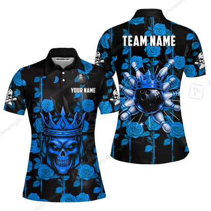 Custom Bowling Jersey Polo Shirt, Royal Skull Bowling, Custom Bowling Jersey Team Shirt For Players With Name & Team Name