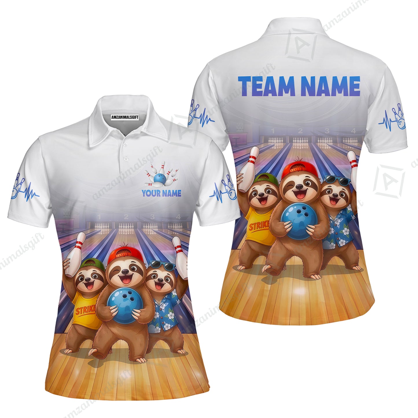 Custom Bowling Jersey Polo Shirt, Funny Sloth Squad Mascot, Custom Bowling Jersey Team Shirt For Players With Name and Team Name